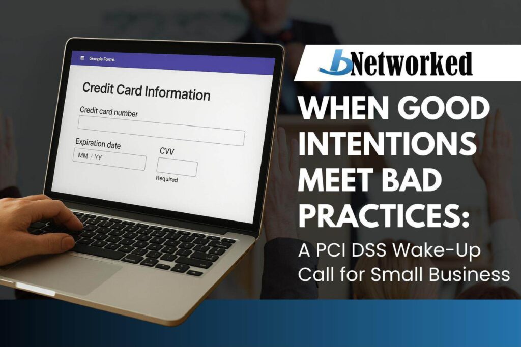 Person entering credit card information into an online form on a laptop, highlighting insecure data collection practices that violate PCI DSS standards.